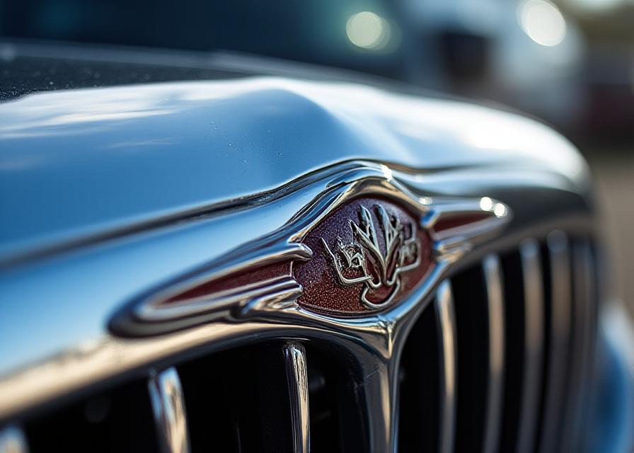 Close up aesthetic shot of a polished truck chrome grill