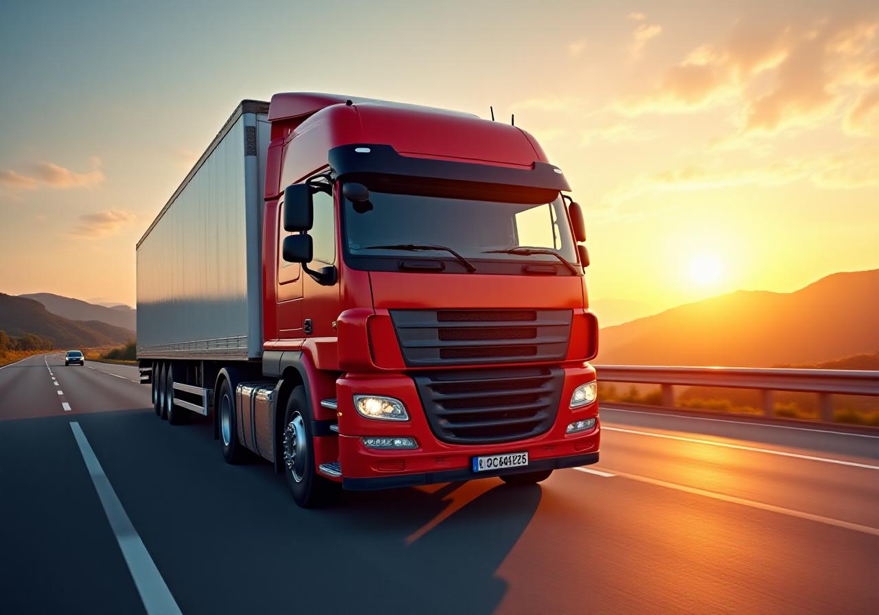 Modern heavy-duty transport truck on an open highway